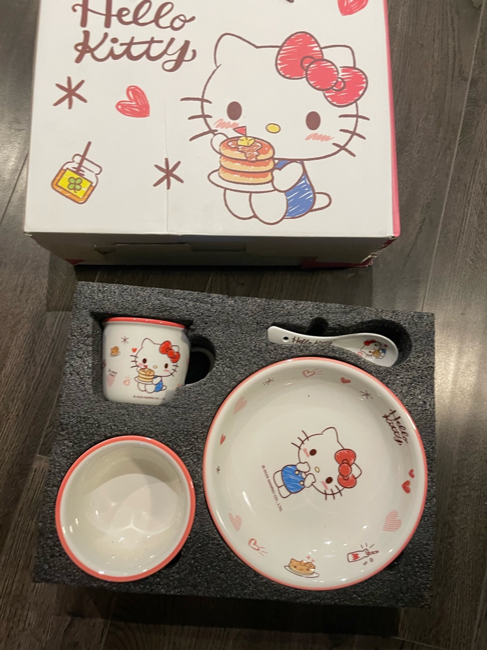 Hello Kitty White and Pink Ceramic Bowl, Mug & Spoon Set
